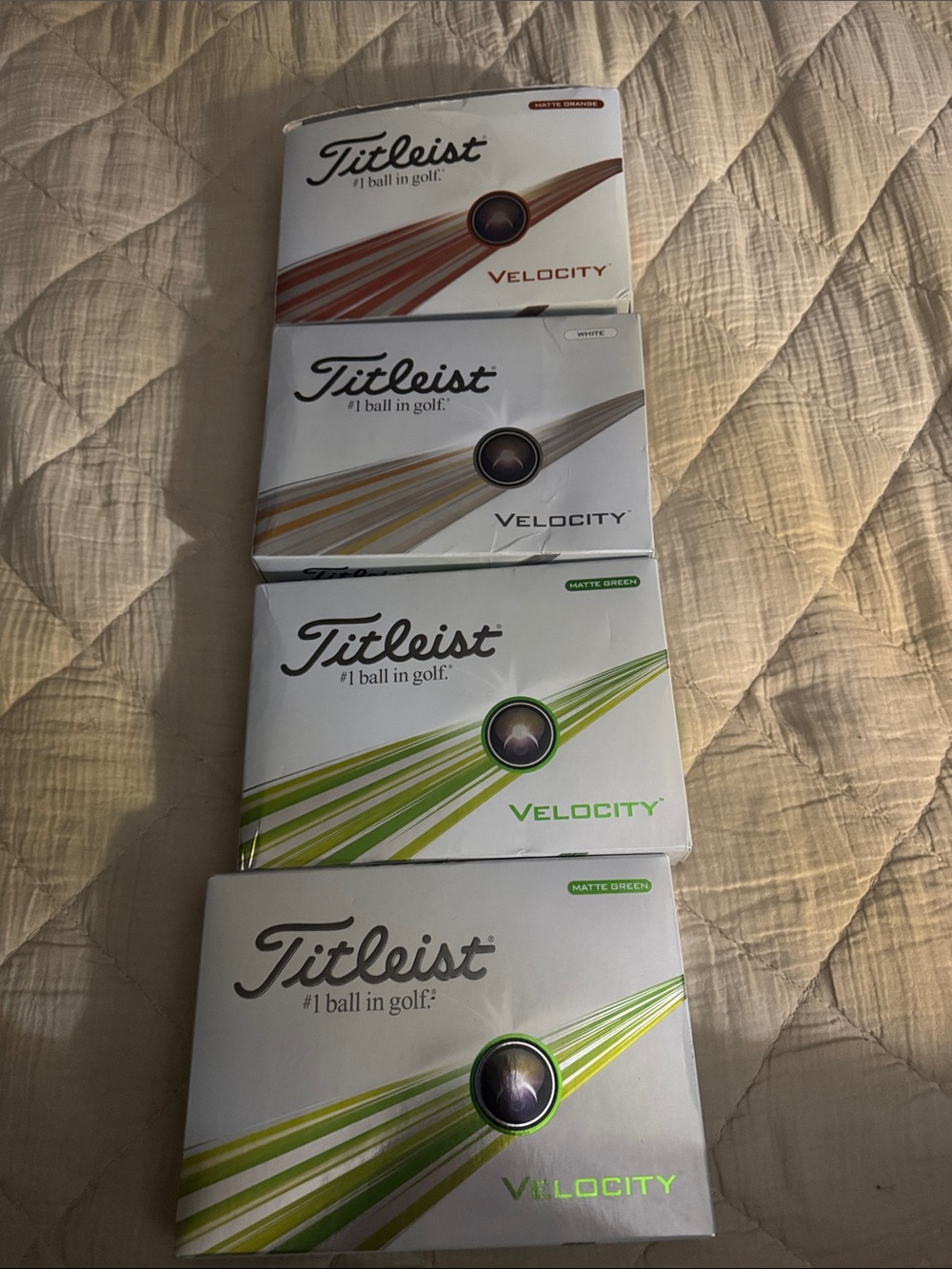 Titleist Velocity Golf Ball Boxes — White with Green and Orange Accents 4 boxes